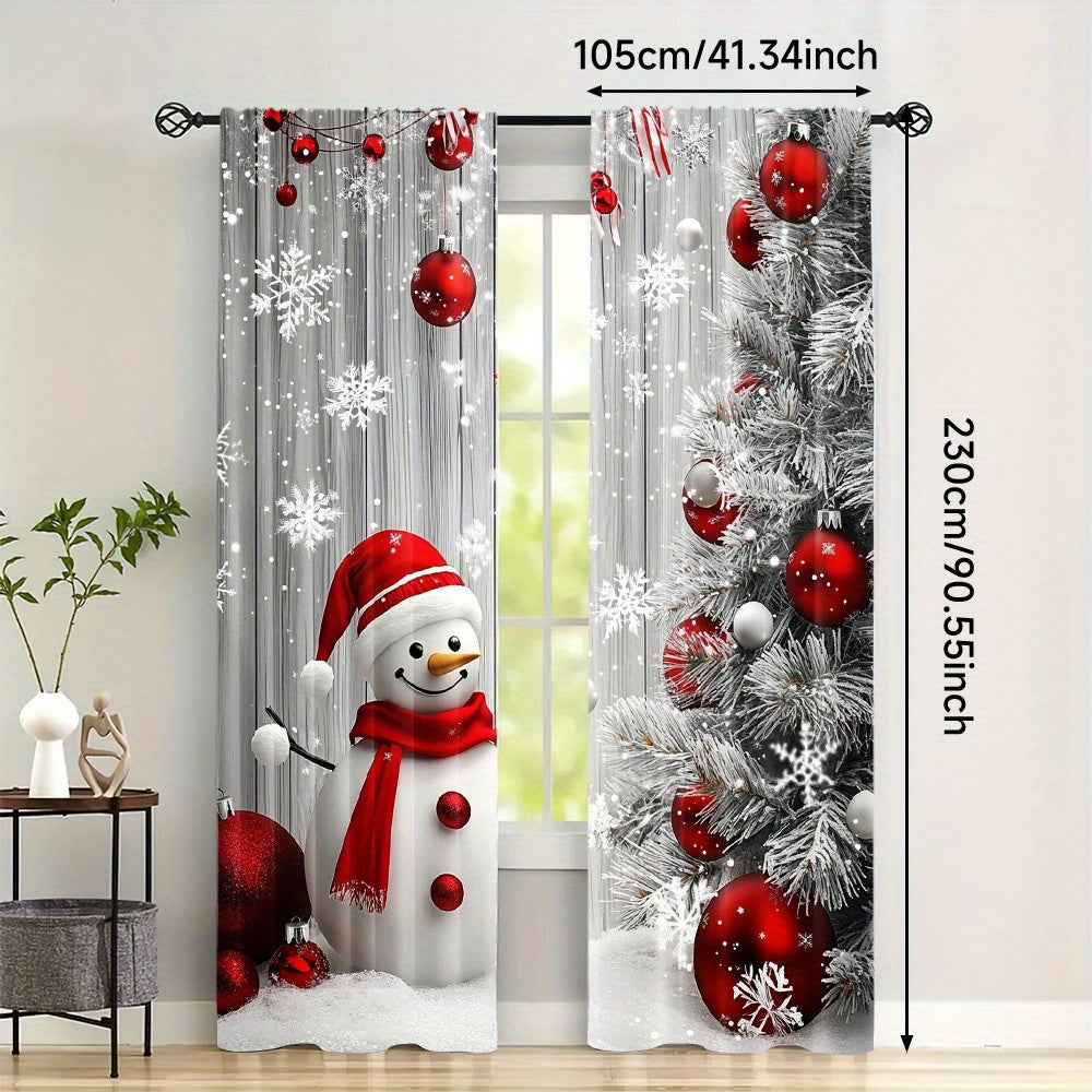 Get into the holiday spirit with our 2-Pack Polyester Christmas Curtains featuring a charming snowman and festive ornaments design. These washable holiday window treatments are perfect for sprucing up your living room, kitchen, or dining room decor.