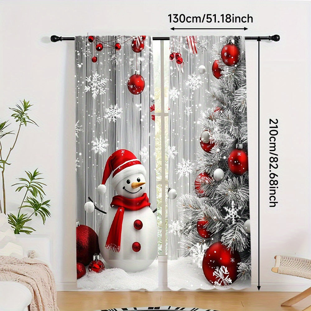 Get into the holiday spirit with our 2-Pack Polyester Christmas Curtains featuring a charming snowman and festive ornaments design. These washable holiday window treatments are perfect for sprucing up your living room, kitchen, or dining room decor.