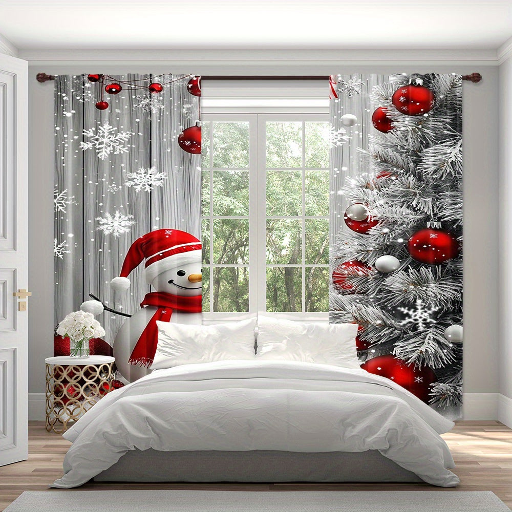 Get into the holiday spirit with our 2-Pack Polyester Christmas Curtains featuring a charming snowman and festive ornaments design. These washable holiday window treatments are perfect for sprucing up your living room, kitchen, or dining room decor.