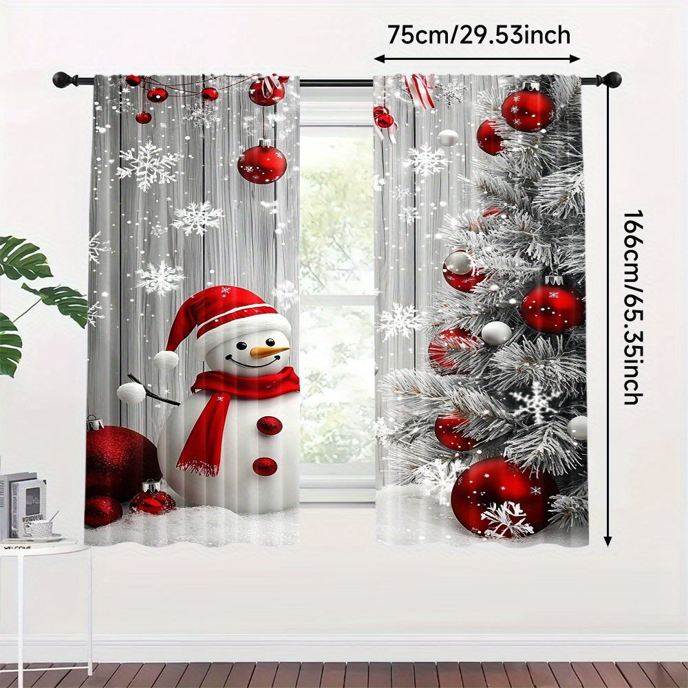 Get into the holiday spirit with our 2-Pack Polyester Christmas Curtains featuring a charming snowman and festive ornaments design. These washable holiday window treatments are perfect for sprucing up your living room, kitchen, or dining room decor.