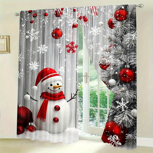 Get into the holiday spirit with our 2-Pack Polyester Christmas Curtains featuring a charming snowman and festive ornaments design. These washable holiday window treatments are perfect for sprucing up your living room, kitchen, or dining room decor.