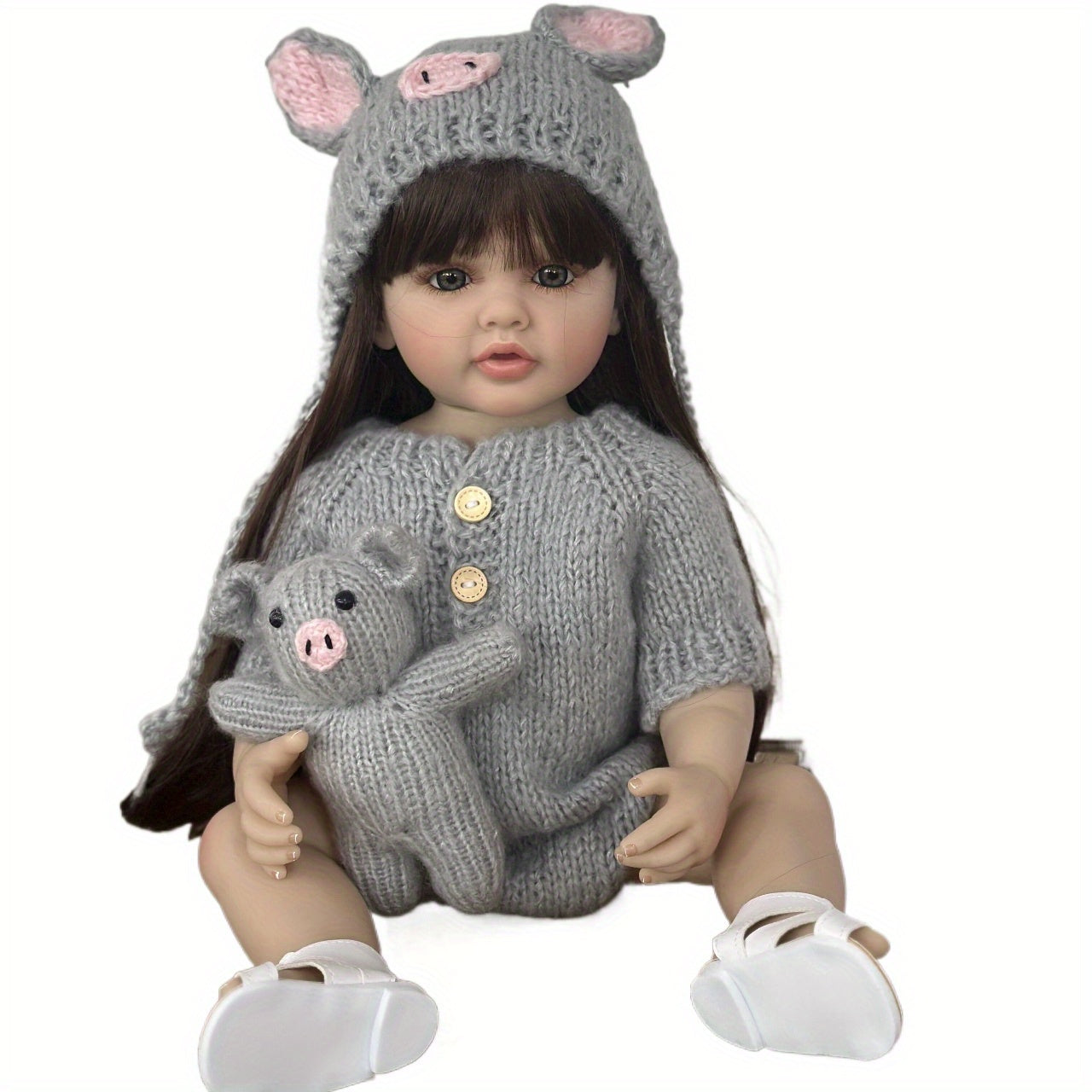 22 inch full vinyl body reborn girl doll with long hair, realistic princess design, and plush toy.