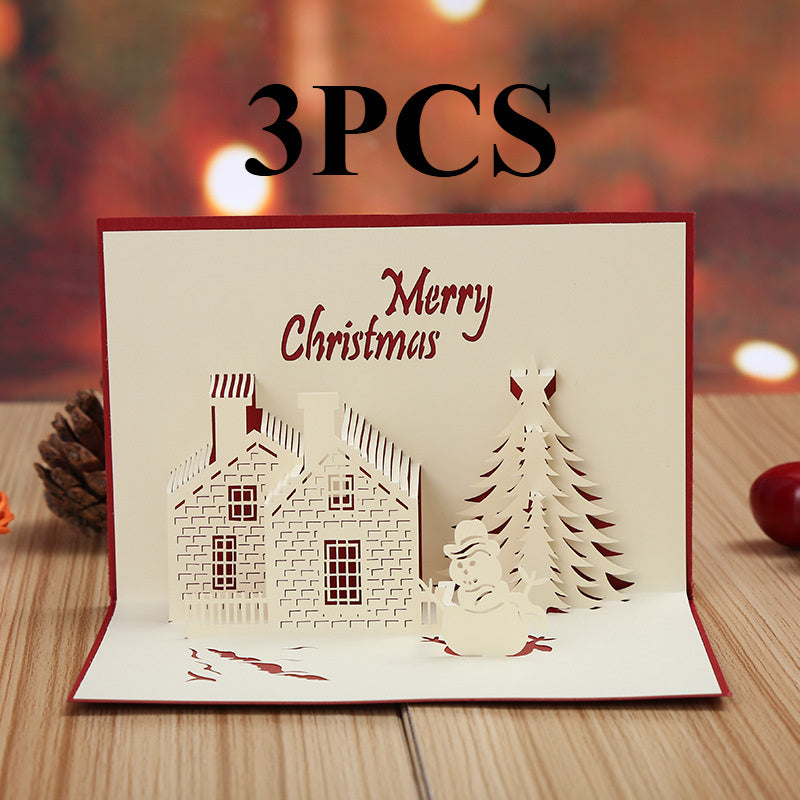 Get into the holiday spirit with this 3D Pop-Up Christmas Card featuring a festive castle and tree design. Made of hollow-out plastic, this unique greeting card is the perfect decoration for the holiday season and New Year's celebration.