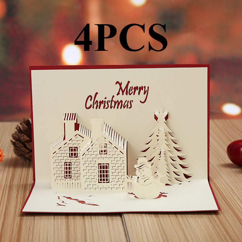 Get into the holiday spirit with this 3D Pop-Up Christmas Card featuring a festive castle and tree design. Made of hollow-out plastic, this unique greeting card is the perfect decoration for the holiday season and New Year's celebration.