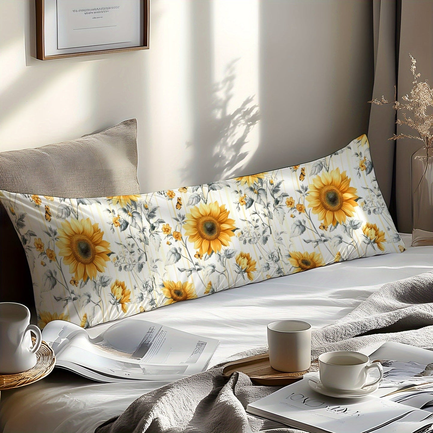 One Sunflower Pattern Pillowcase made of 100% Cotton with a 3D Digital Print. This pillowcase is soft, comfortable, and skin-friendly, perfect for use in the bedroom, guest room, hotel, or as a gift for home kitchen bedding. It is durable, waterwashed