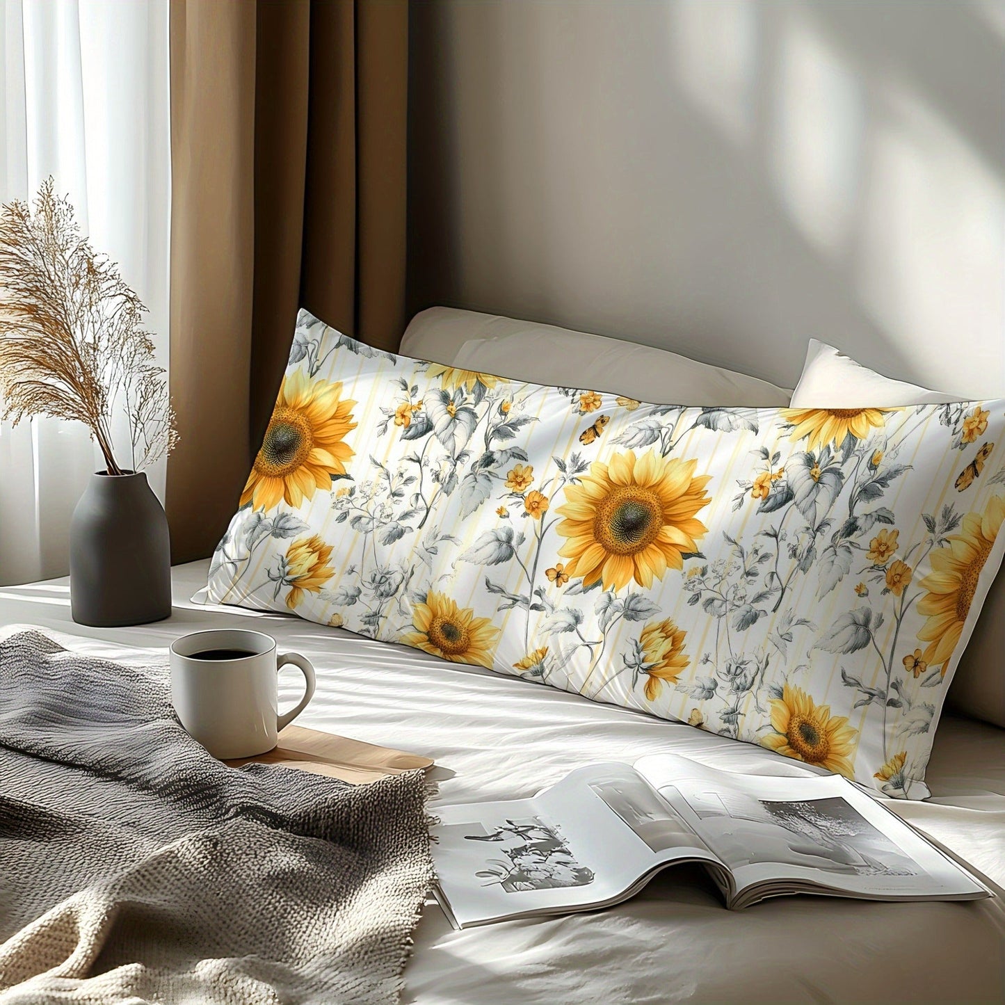 One Sunflower Pattern Pillowcase made of 100% Cotton with a 3D Digital Print. This pillowcase is soft, comfortable, and skin-friendly, perfect for use in the bedroom, guest room, hotel, or as a gift for home kitchen bedding. It is durable, waterwashed