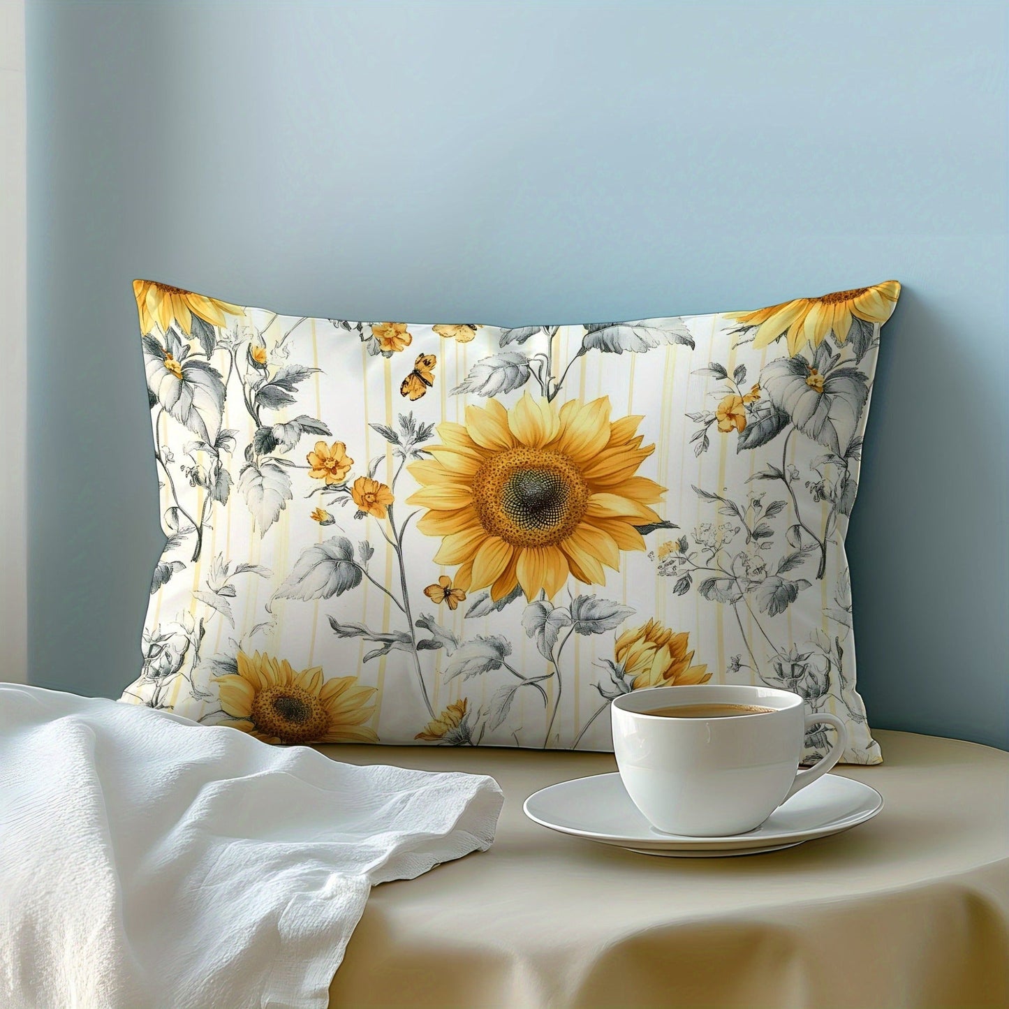 One Sunflower Pattern Pillowcase made of 100% Cotton with a 3D Digital Print. This pillowcase is soft, comfortable, and skin-friendly, perfect for use in the bedroom, guest room, hotel, or as a gift for home kitchen bedding. It is durable, waterwashed