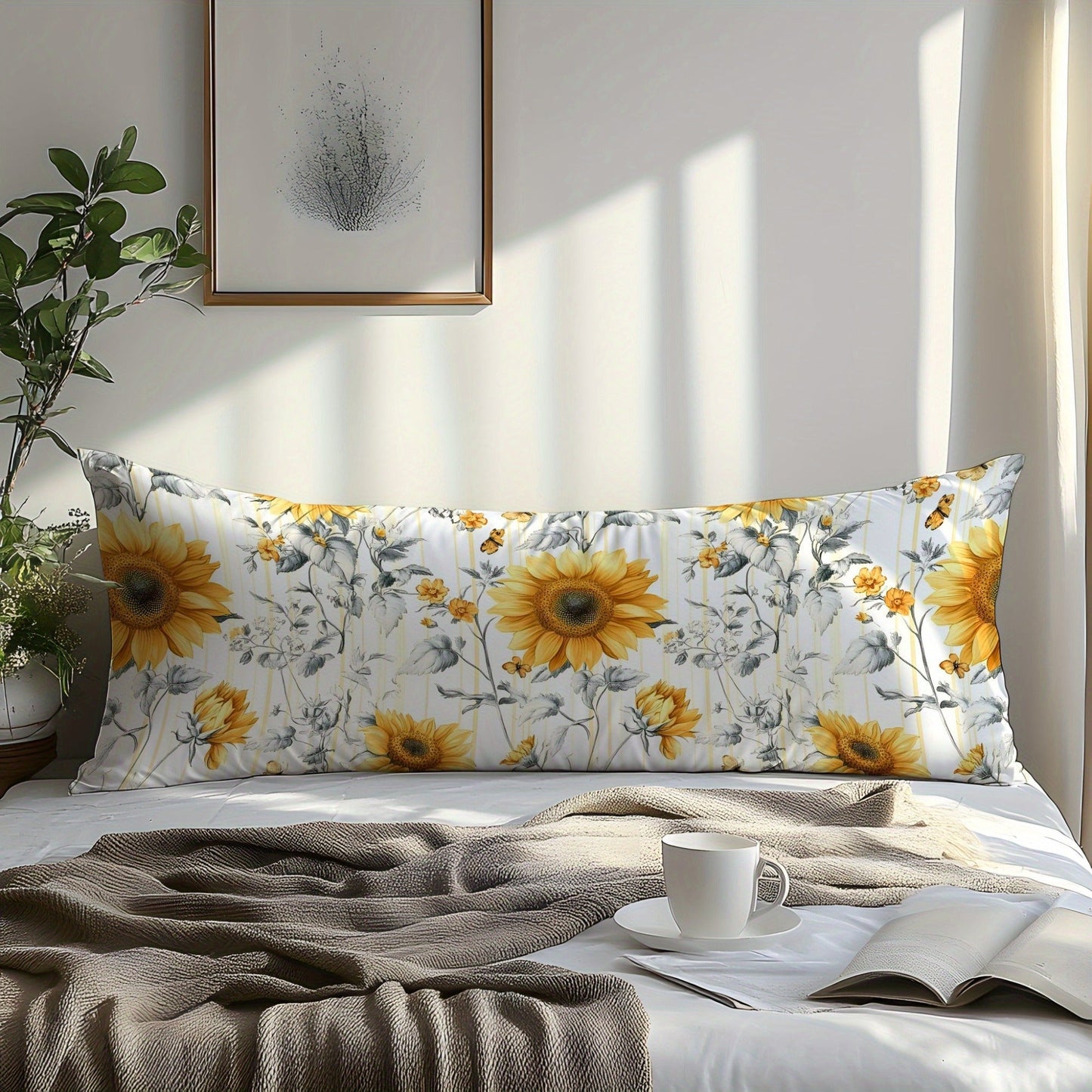 One Sunflower Pattern Pillowcase made of 100% Cotton with a 3D Digital Print. This pillowcase is soft, comfortable, and skin-friendly, perfect for use in the bedroom, guest room, hotel, or as a gift for home kitchen bedding. It is durable, waterwashed