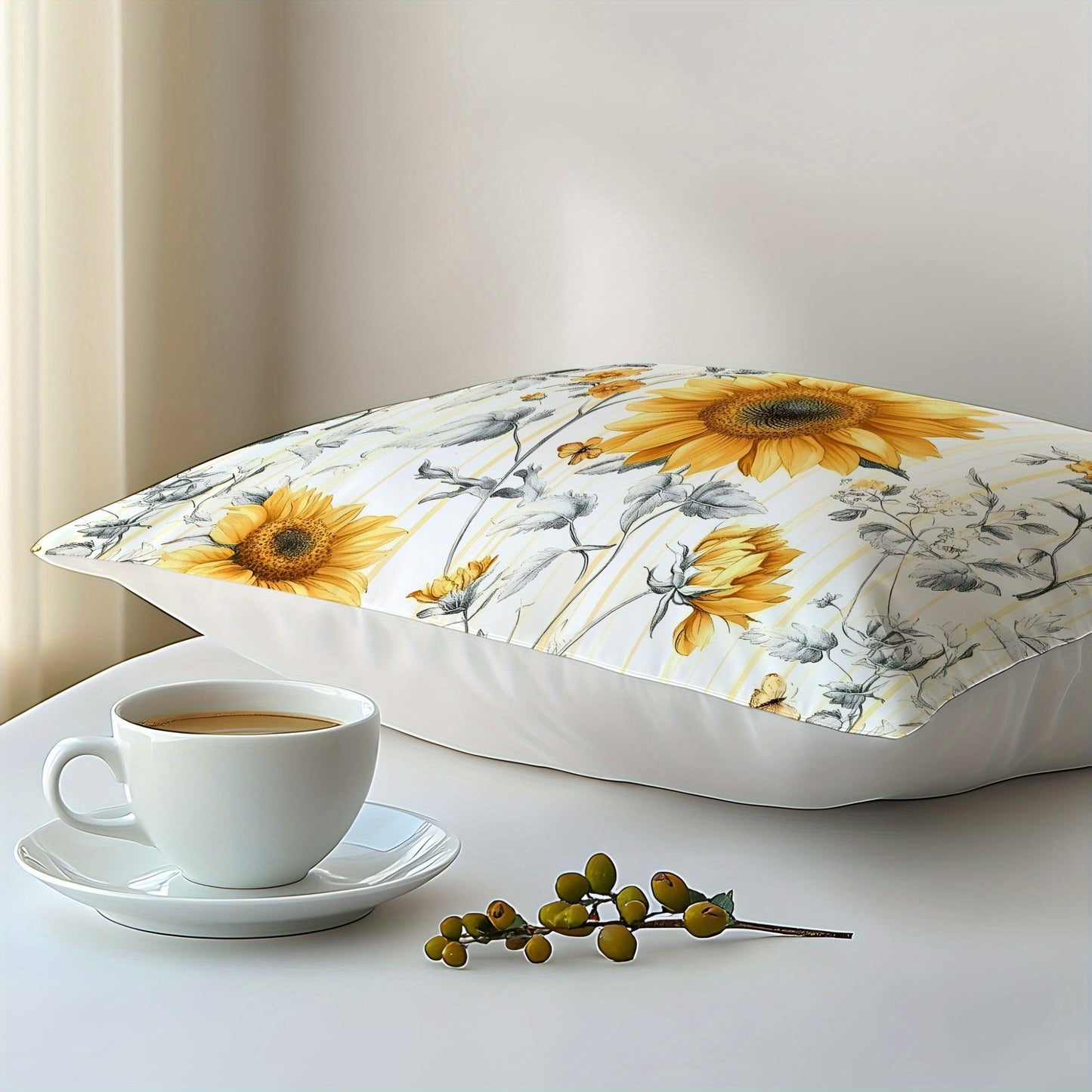 One Sunflower Pattern Pillowcase made of 100% Cotton with a 3D Digital Print. This pillowcase is soft, comfortable, and skin-friendly, perfect for use in the bedroom, guest room, hotel, or as a gift for home kitchen bedding. It is durable, waterwashed