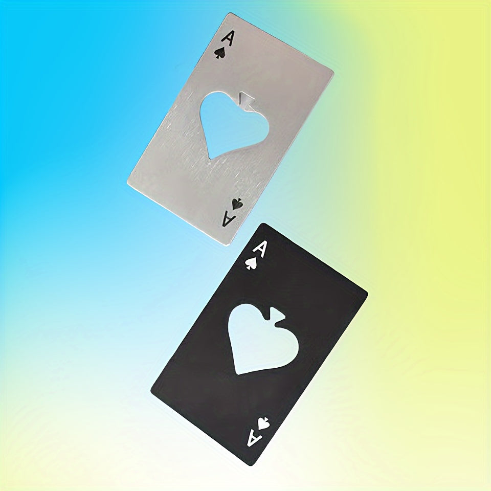 Elegant metal playing card bottle opener, great for home, bar, weddings, or gifts.