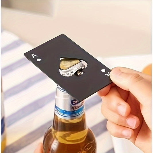 Elegant metal playing card bottle opener, great for home, bar, weddings, or gifts.