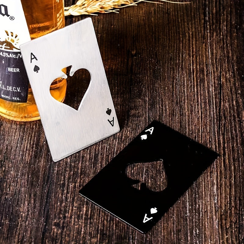 Elegant metal playing card bottle opener, great for home, bar, weddings, or gifts.