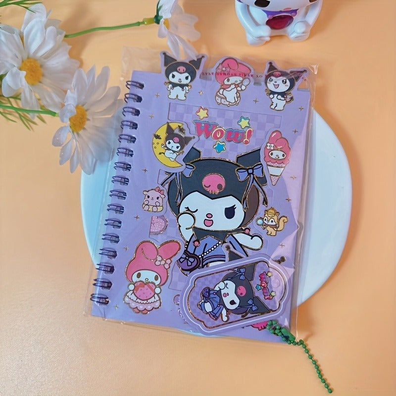 Sanrio Kuromi & Melody Cinnamoroll DIY Journal Kit - Includes Coil Notebook, Stickers & Charms in Blue, Purple, Pink - Perfect for Teens & Adults