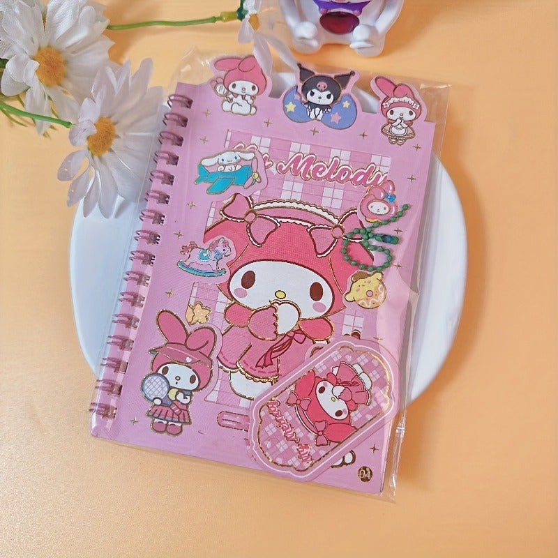 Sanrio Kuromi & Melody Cinnamoroll DIY Journal Kit - Includes Coil Notebook, Stickers & Charms in Blue, Purple, Pink - Perfect for Teens & Adults