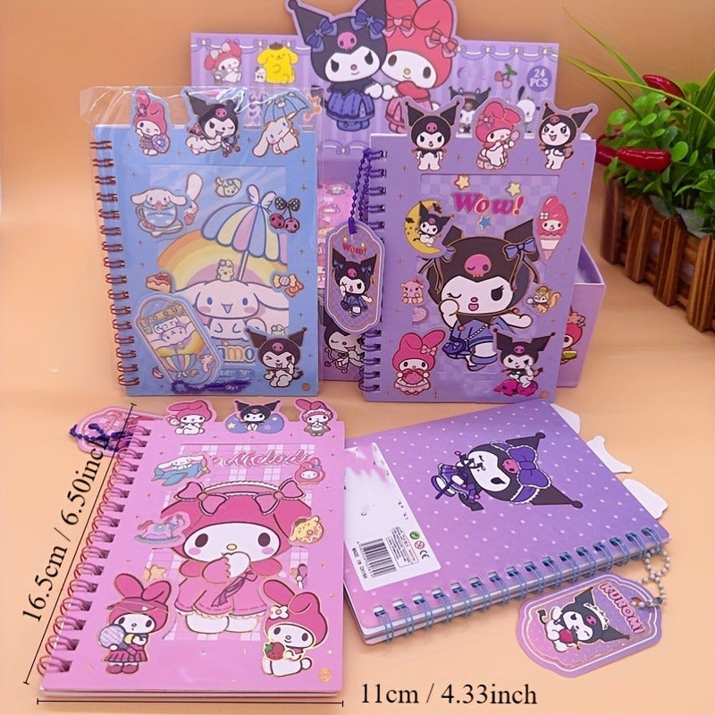 Sanrio Kuromi & Melody Cinnamoroll DIY Journal Kit - Includes Coil Notebook, Stickers & Charms in Blue, Purple, Pink - Perfect for Teens & Adults