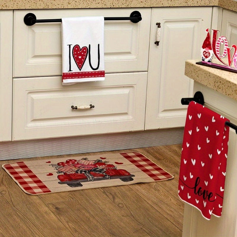 Valentine's Day Kitchen Towel Set - 2 Pieces, 45.72*66.04 cm Each - Red Heart Design, Super Absorbent Dish Towels for Wedding Drying - Decorative I Love You Logo - Perfect Valentine's Day Decoration