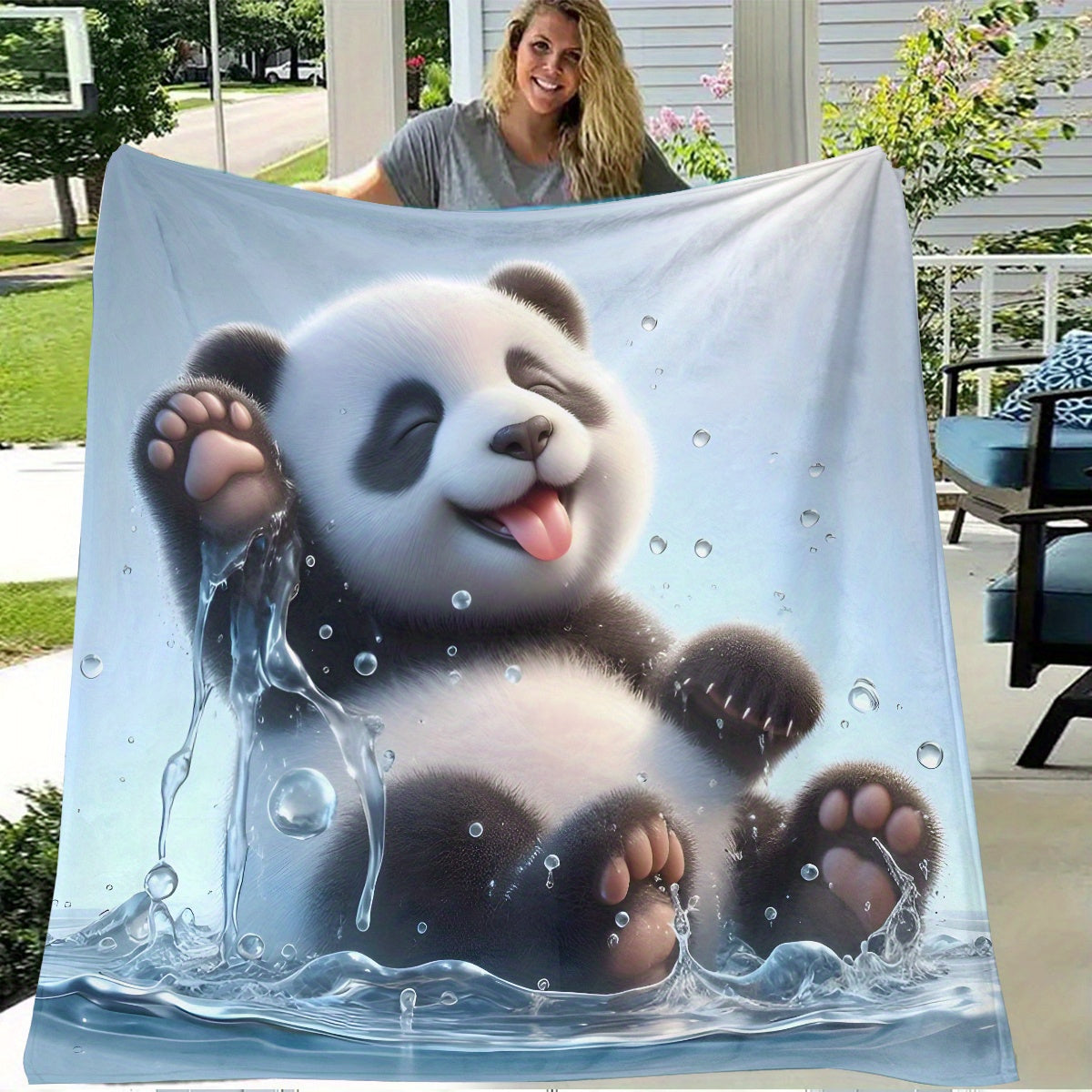 Get cozy with this Bohemian Style Joyful Panda Flannel Blanket. Made with hypoallergenic, all-season knitted polyester, this throw is perfect for use on your sofa, bed, office, or even while camping. The fantasy themed quilted design features a panda