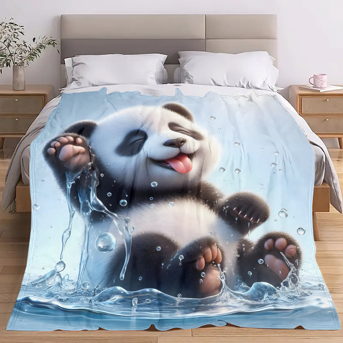 Get cozy with this Bohemian Style Joyful Panda Flannel Blanket. Made with hypoallergenic, all-season knitted polyester, this throw is perfect for use on your sofa, bed, office, or even while camping. The fantasy themed quilted design features a panda