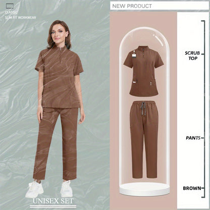 Beauty salon nursing uniforms for hospital nurses in Europe and the United States. Summer casual short-sleeved surgical clothing with collar and zipper.