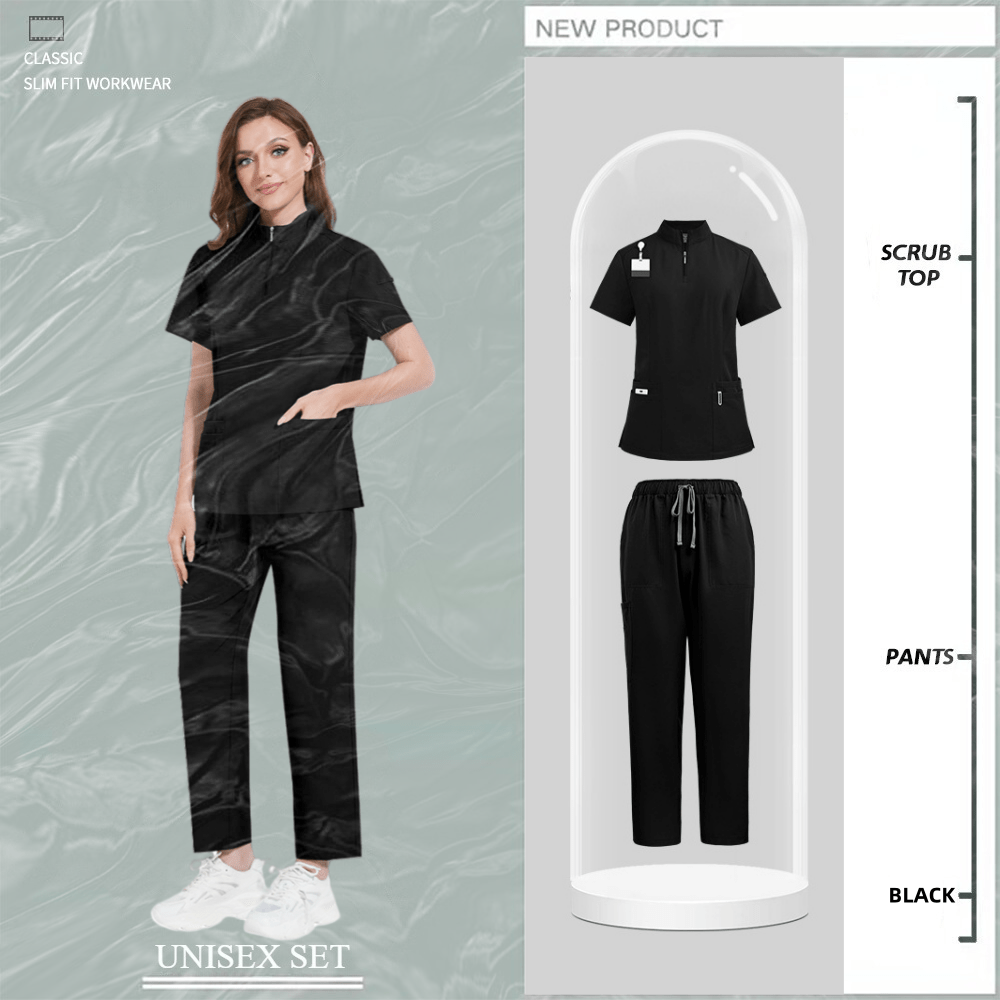 Beauty salon nursing uniforms for hospital nurses in Europe and the United States. Summer casual short-sleeved surgical clothing with collar and zipper.