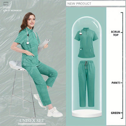 Beauty salon nursing uniforms for hospital nurses in Europe and the United States. Summer casual short-sleeved surgical clothing with collar and zipper.