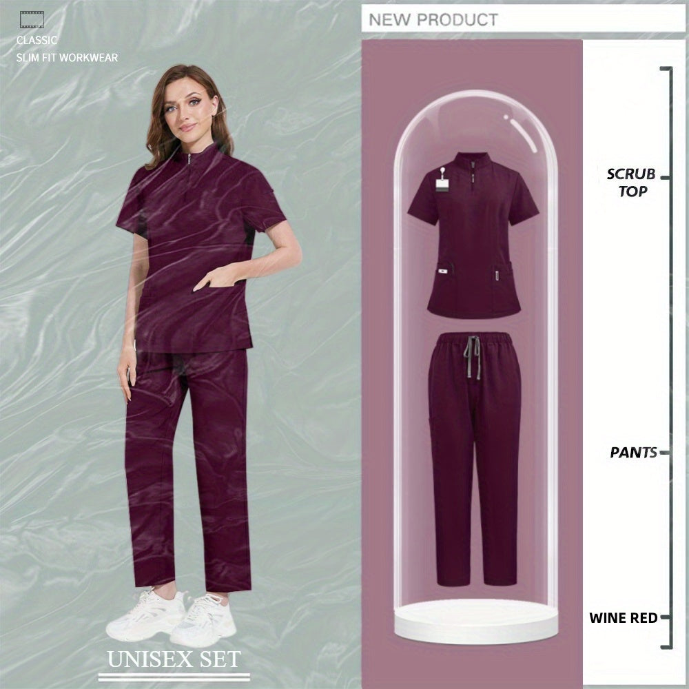 Beauty salon nursing uniforms for hospital nurses in Europe and the United States. Summer casual short-sleeved surgical clothing with collar and zipper.