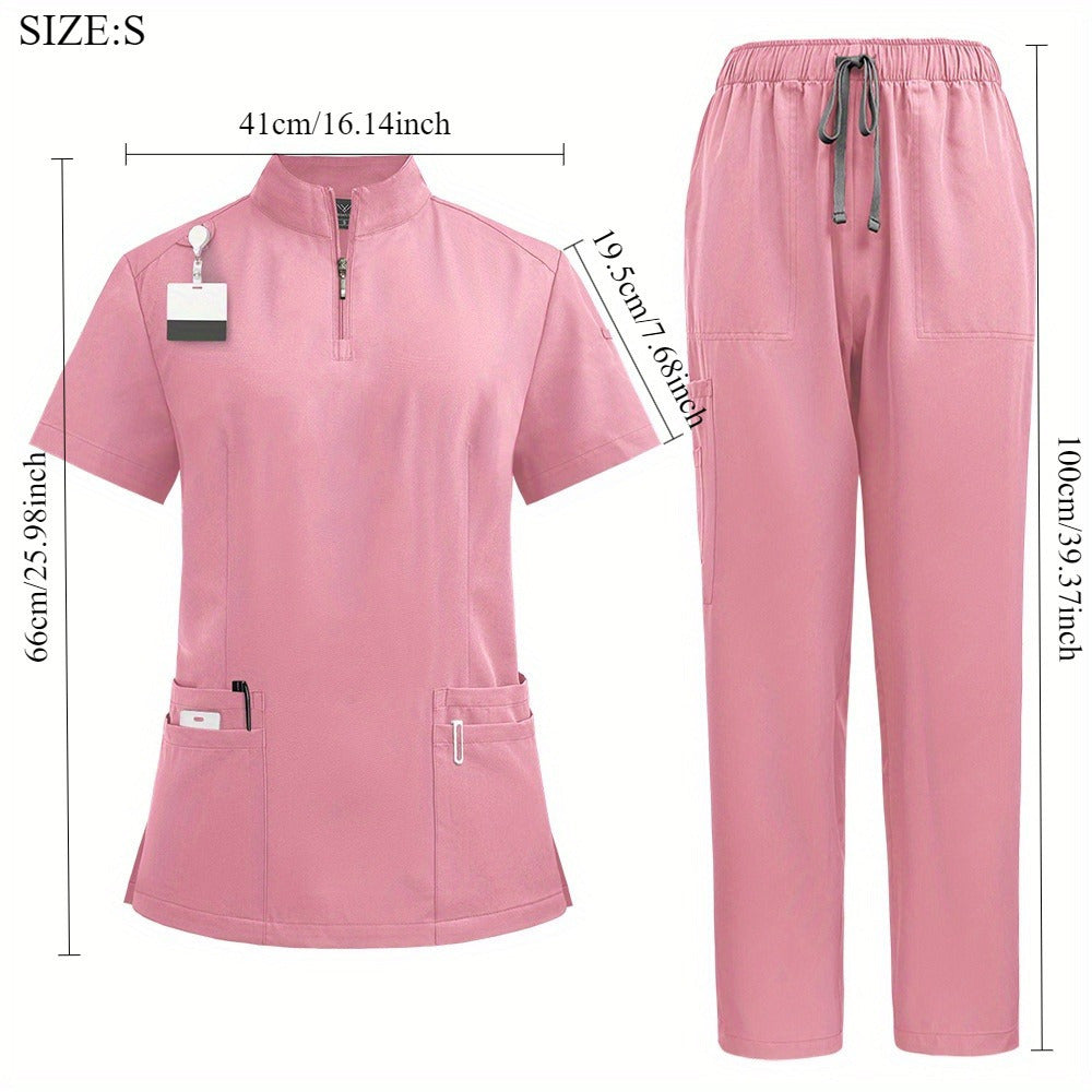 Beauty salon nursing uniforms for hospital nurses in Europe and the United States. Summer casual short-sleeved surgical clothing with collar and zipper.