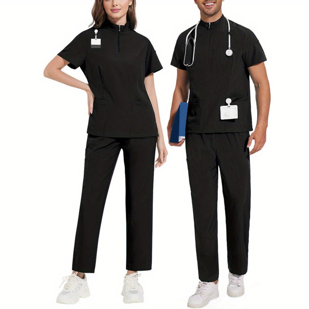 Beauty salon nursing uniforms for hospital nurses in Europe and the United States. Summer casual short-sleeved surgical clothing with collar and zipper.