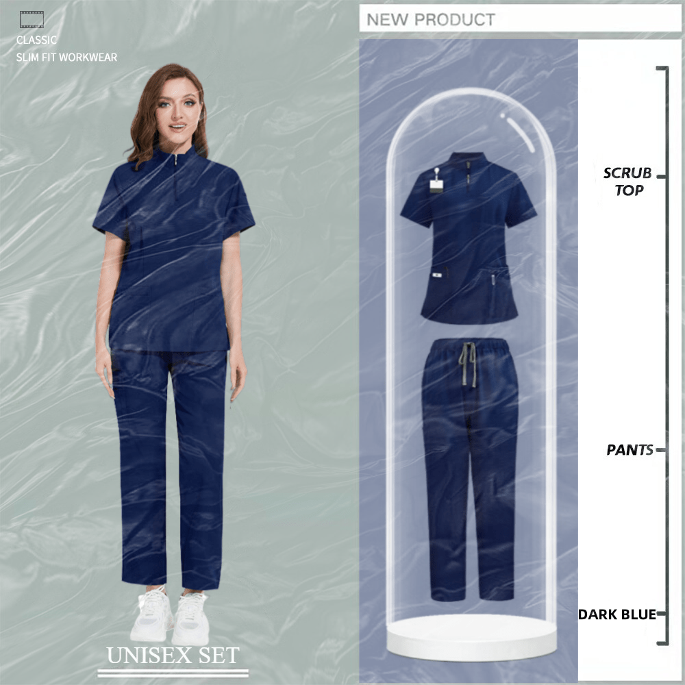 Beauty salon nursing uniforms for hospital nurses in Europe and the United States. Summer casual short-sleeved surgical clothing with collar and zipper.