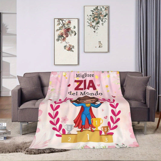 Italian Zia Gift Blanket - Soft Flannel Throw with Vintage Style, Machine Washable, Mixed Color, Knitted Weave, Polyester Material - Great for Birthdays, Anniversaries, and Festive Occasions all year round.