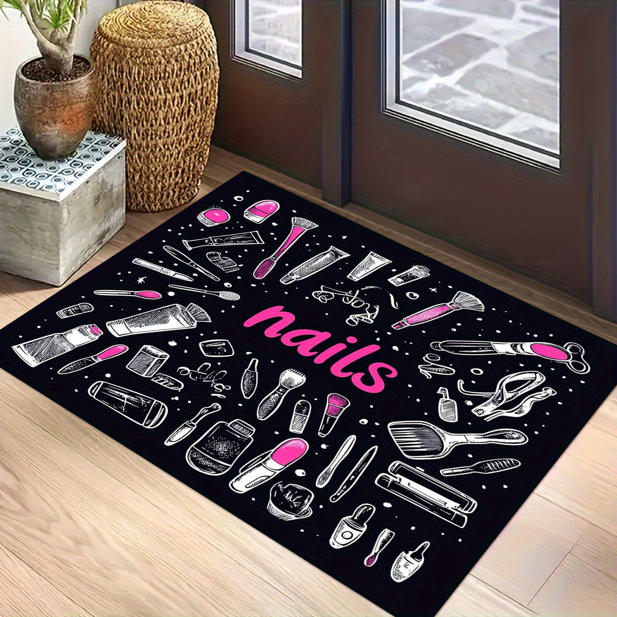 Polyester Doormat for 1PC - Lightweight, Fade Resistant with Moisture Barrier - Machine Made Rectangle Rug ideal for Entrance, Bedroom, and Living Room - Easily Hand Washable - Perfect for Christmas and Thanksgiving Decor with 3D Nails Print Anti-Slip