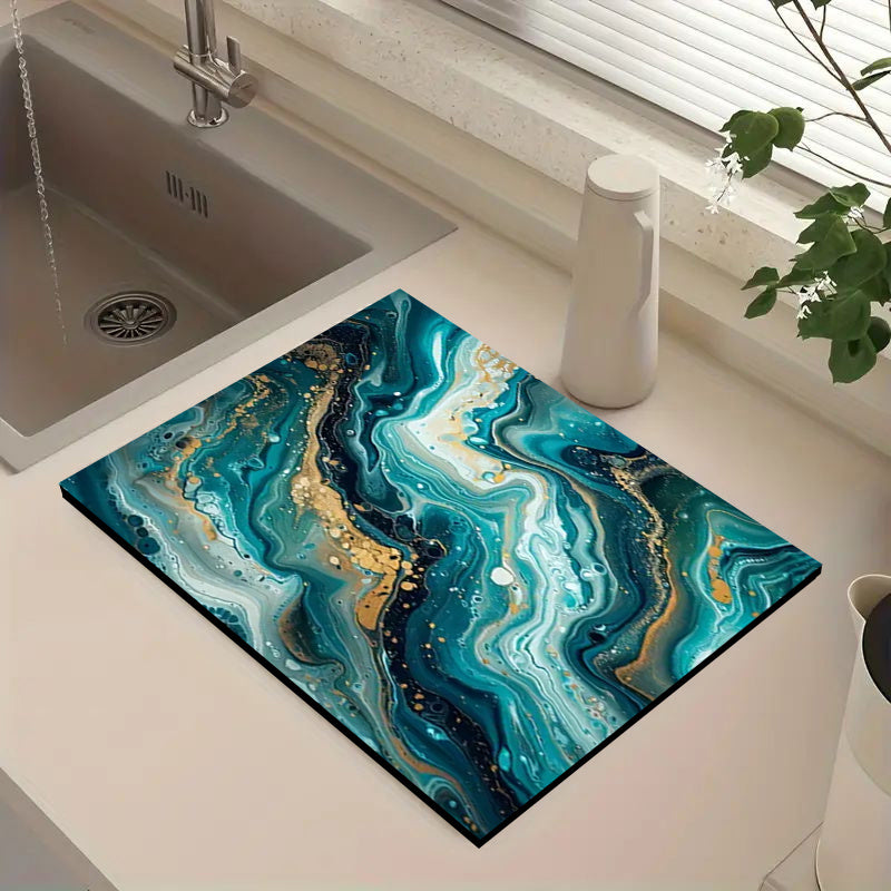 Versatile Colorful Texture Pattern Drying Mat, Absorbent Non-Slip Polyester Pad for Kitchen Countertop, Coffee Machine, Washing Machine, Pets, Mouse Pad. Ideal for Home and Kitchen Drying Needs.