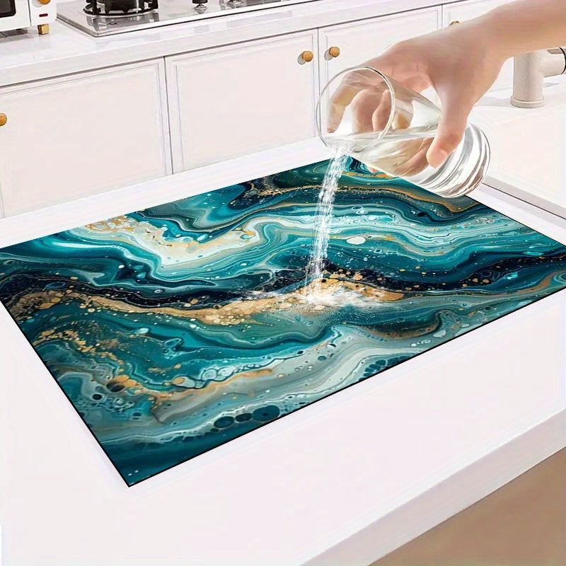 Versatile Colorful Texture Pattern Drying Mat, Absorbent Non-Slip Polyester Pad for Kitchen Countertop, Coffee Machine, Washing Machine, Pets, Mouse Pad. Ideal for Home and Kitchen Drying Needs.