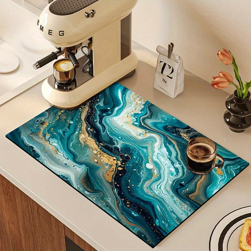 Versatile Colorful Texture Pattern Drying Mat, Absorbent Non-Slip Polyester Pad for Kitchen Countertop, Coffee Machine, Washing Machine, Pets, Mouse Pad. Ideal for Home and Kitchen Drying Needs.