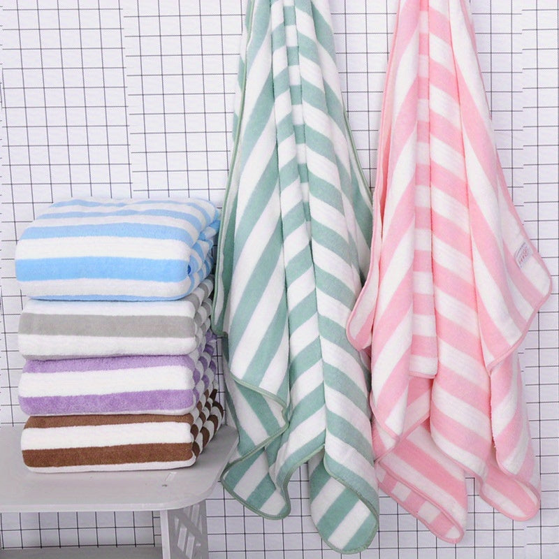 Daily essentials: Quick-drying coral fleece towel set with striped design and thick absorbent material, no hair loss.