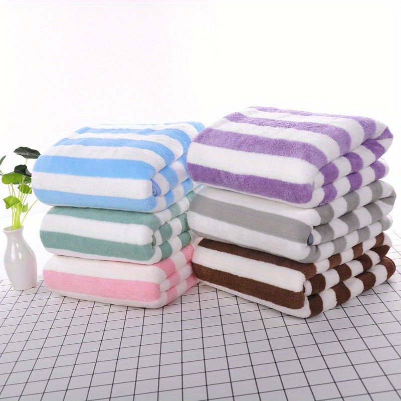 Daily essentials: Quick-drying coral fleece towel set with striped design and thick absorbent material, no hair loss.