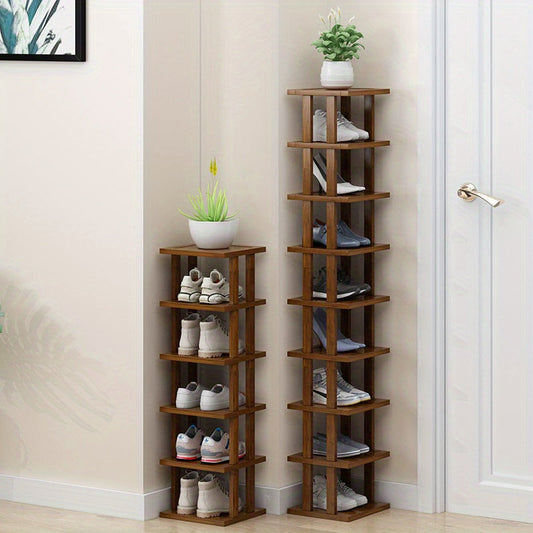 Organize Your Entryway with our Easy-to-Assemble Space-Saving Multi-Layer Shoe Rack made of Hardwood and Faux Leather