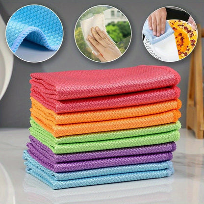 Set of 5 Miracle Fish Scale Glass Cleaning Cloths - Leaves Windows, Mirrors, Screens, and Dishes Streak-Free, Lint-Free, and Sparkling Clean - Reusable Towels Perfect for Kitchen, Bathroom, and Living Room