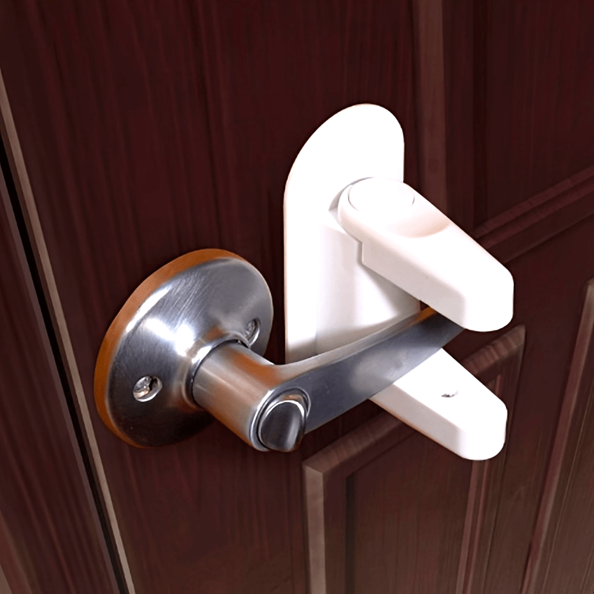 Simple to install, white safety door lock handle that is anti-theft and requires no tools for installation