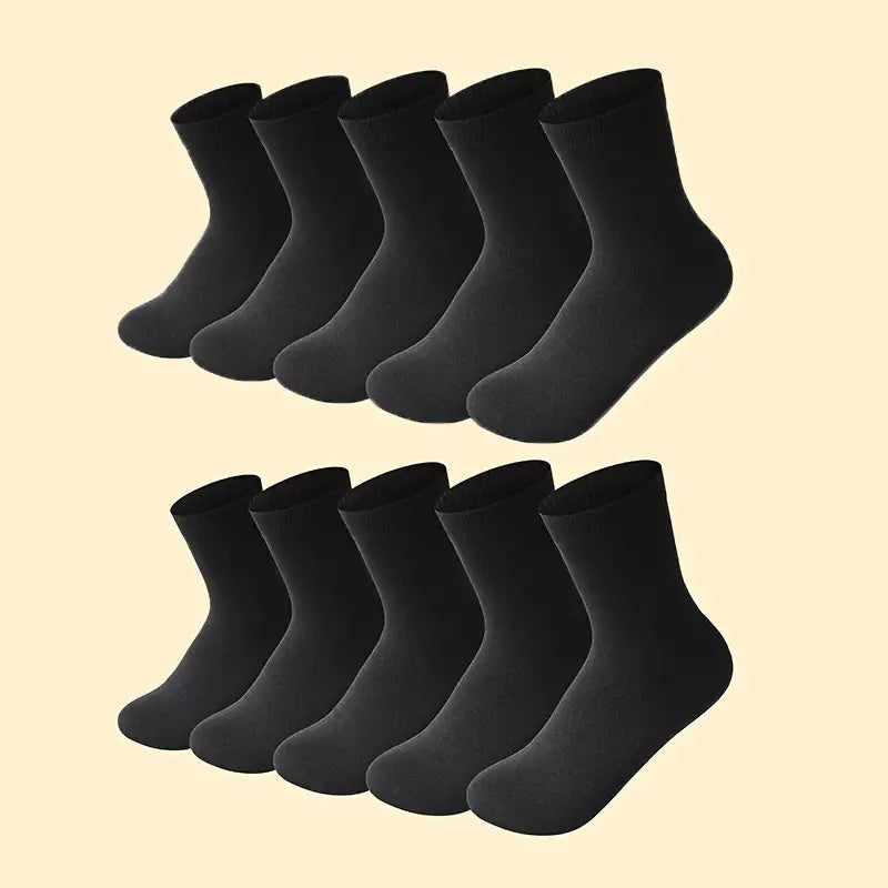 10 breathable crew socks in solid colors made from a polyester blend, ideal for sports and casual wear during spring.