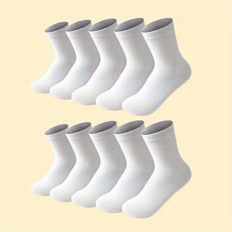 10 breathable crew socks in solid colors made from a polyester blend, ideal for sports and casual wear during spring.