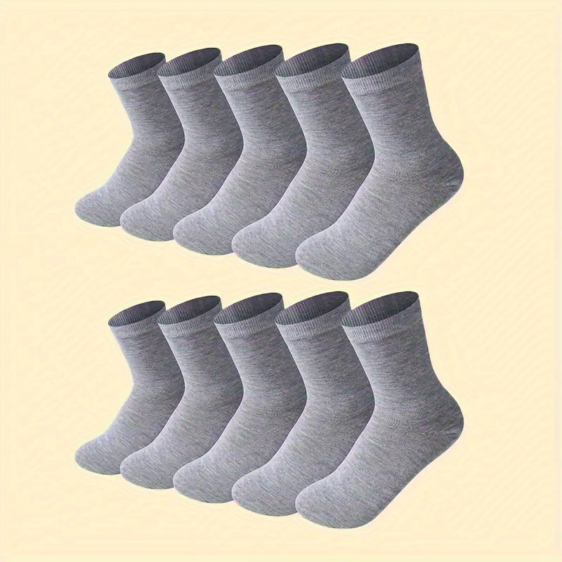 10 breathable crew socks in solid colors made from a polyester blend, ideal for sports and casual wear during spring.