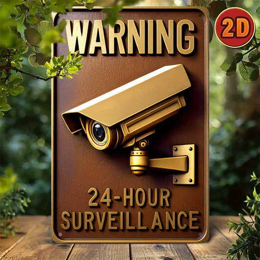 24-Hour Surveillance Sign Made of Durable Iron Metal - Versatile Decor for Home or Business, Vintage Style with Security Alert in English.