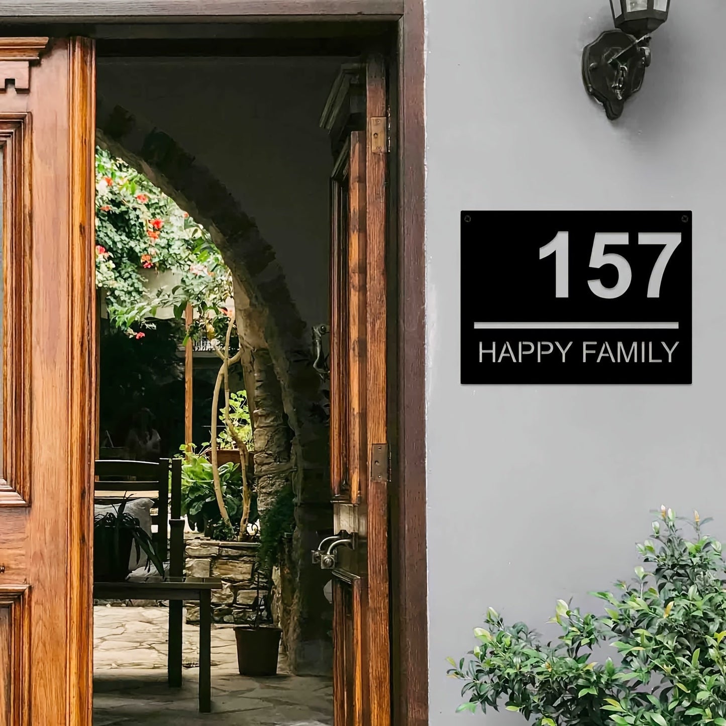 Customizable Metal Address Plaque - Sturdy Iron House Number Sign, Personalized Door Hanger for Adults, Contemporary Street Address Plate for Ages 14 and Up - Black