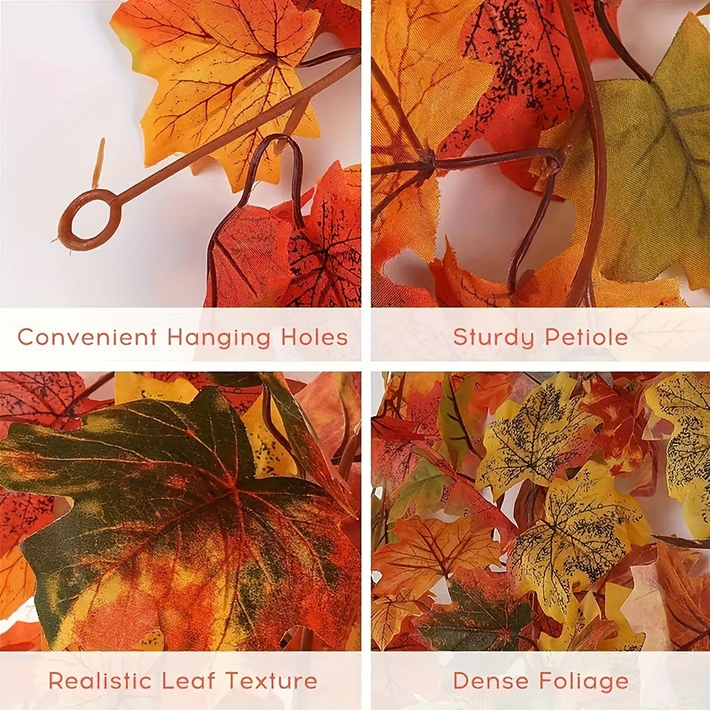 Celebrate the season with our stunning Festive Autumn Leaf Wreath, featuring vibrant artificial maple and red ivy garland. This silk hanging vine is perfect for decorating your home, wedding, garden, fireplace mantel, and outdoor spaces. It's ideal for