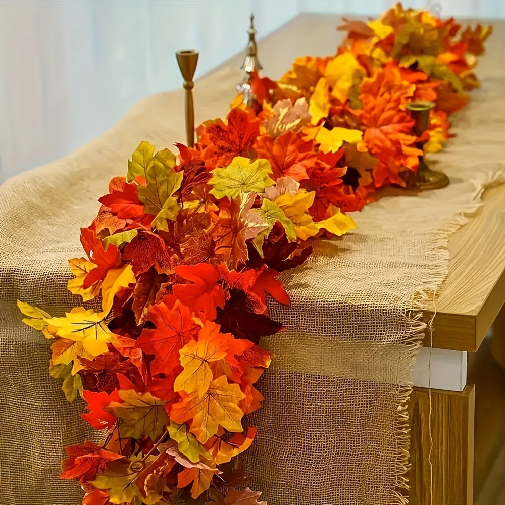 Celebrate the season with our stunning Festive Autumn Leaf Wreath, featuring vibrant artificial maple and red ivy garland. This silk hanging vine is perfect for decorating your home, wedding, garden, fireplace mantel, and outdoor spaces. It's ideal for