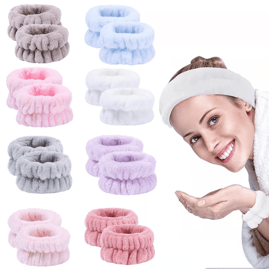 Набор женских косметических насадок Pampering Beauty Sleeve Set — нежное средство для умывания лица и повязка для волос для чувствительной кожи, не линяют, разные цвета