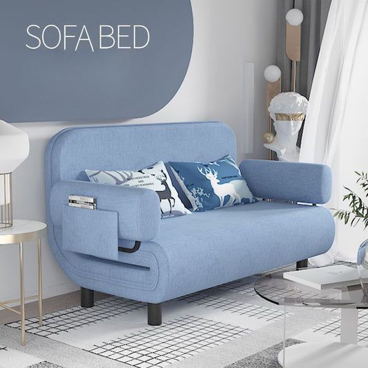 Multifunctional sofa bed with foldable design, sturdy wood and metal frame, linen fabric - ideal for home office or guest room.