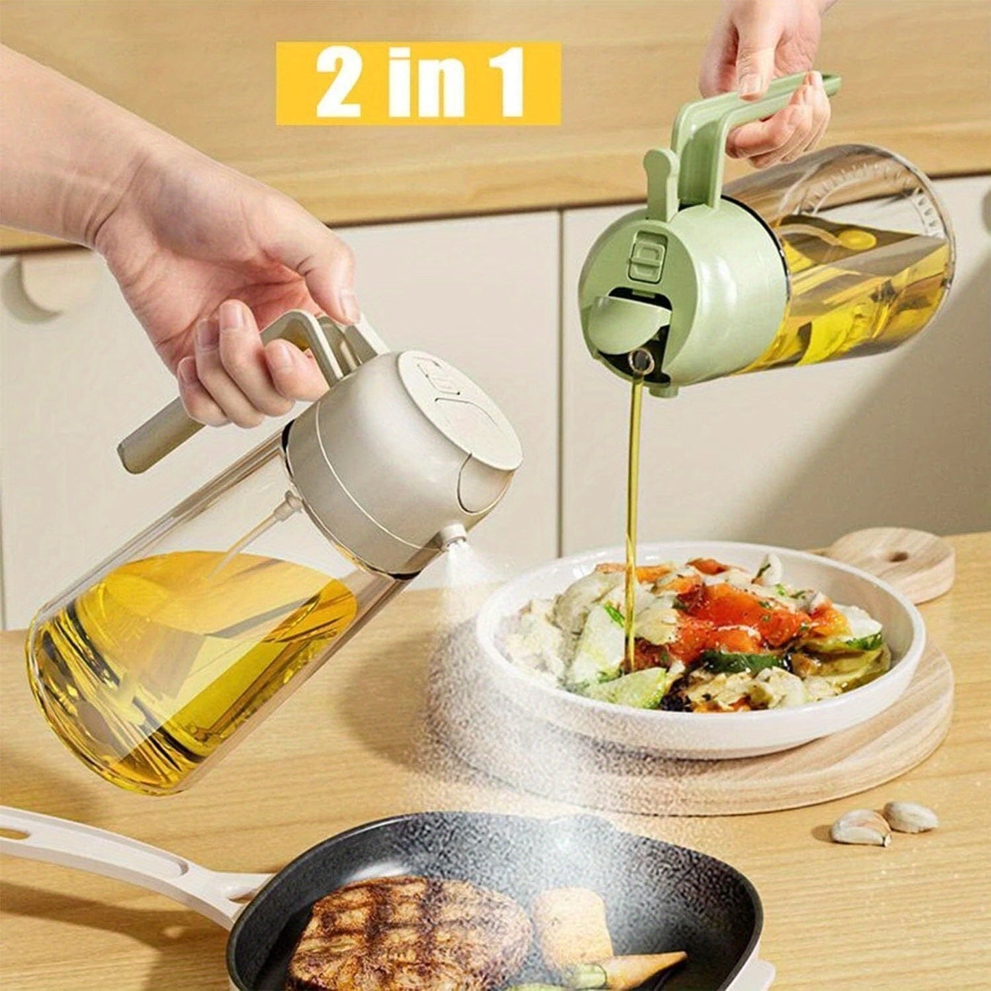 2-in-1 Glass Oil Dispenser and Sprayer for Cooking and Baking - PVC-Free, Must-Have Kitchen Tool for Every Cook