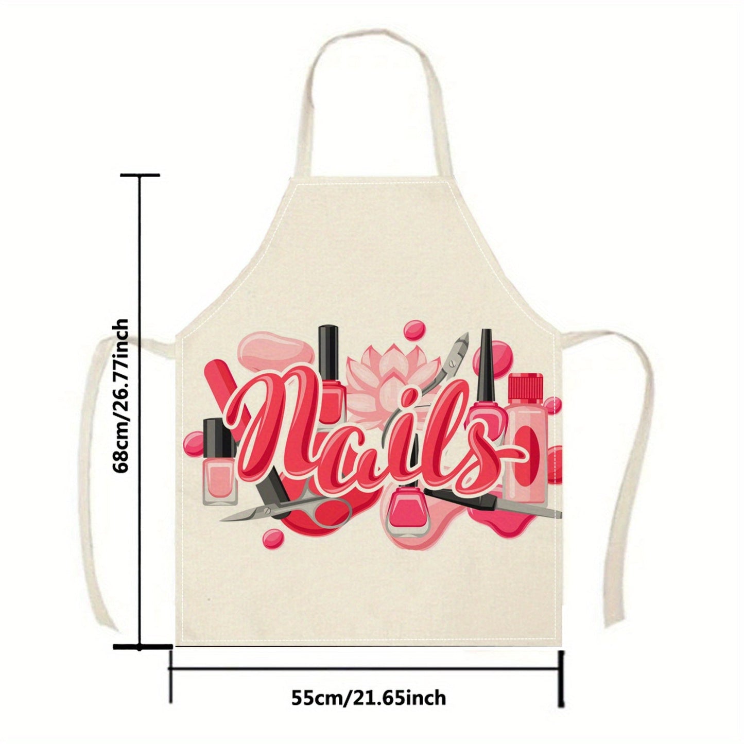 One-piece linen apron featuring a woven 3D print design perfect for kitchen and art projects. Made from 100% linen material, this apron showcases festive Ramadan Kareem and nail art patterns. It is a durable cooking apron that is both stylish and